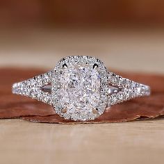 Hidden Halo Engagement Ring - Front View Elongated Cushion Halo Engagement Ring, Cushion Cut Engagement Ring With Halo, Bride Essentials, Most Beautiful Engagement Rings, Western Rings, Cushion Halo Engagement Ring, Elongated Cushion Cut, Cushion Cut Diamond Ring, Ring Cuts