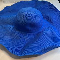 Cute And Fun Large “Paper” Floppy Hat By August Hat Company! Royal Blue. Moldable Wire Brim. Adjustable. Nwt! 8.24 Wide Brim Hats For Pool, Chic Blue Beach Hat, Chic Blue Straw Hat For The Beach, Blue Brimmed Sun Hat For Day Out, Blue Summer Hat One Size, Casual Blue Straw Hat One Size, Trendy Blue Beach Hat, Blue Vacation Hat, One Size Fits Most, Blue Straw Hat With Curved Brim For Pool