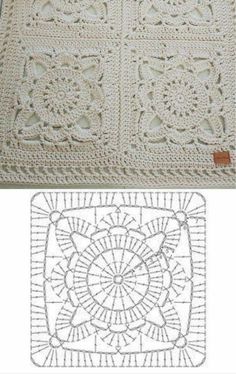 crocheted doily is shown in two different colors and sizes, with the same pattern