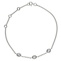 The adjustable and timeless beauty of the Tisha Oval 3-Stone Bracelet! Crafted with lab-grown oval diamonds of G-H VS-SI quality, bezel set and held securely in place with a spring-ring clasp, this bracelet adds an exquisite sparkle to whatever you wear. Starting with a hoop at 6 inches and adding a hoop at 1/2inch stations gives the adjustability for style and perfect fit. Delicate and elegant, it’s sure to make you feel beautiful inside and out. The Sku number is 453855 Product Details Based U Elegant Oval Diamond Bracelet With Polished Finish, Elegant Oval Bracelets With Bezel Setting, Oval Bracelets With Diamond Accents For Gifts, Elegant Adjustable Oval Diamond Bracelet, Oval Diamond Bracelet, Oval Diamond Bracelet For Wedding, Fine Jewelry Style, Oval Bracelets With Diamond Accents, Fine Jewelry, White Oval Three-stone Jewelry, Cleaning Diamond Rings