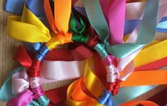 a bunch of colorful ribbons on a table