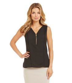 on sale at dillards Casual V-neck Top With Zipper Closure, Casual V-neck Tops With Zipper Closure, Trendy Spring Tops With Zipper Closure, Trendy Tops With Zipper Closure For Spring, Chic Tops With Zipper Closure For Work, Chic Workwear Tops With Zipper Closure, V-neck Tops With Zipper Closure For Spring, Spring V-neck Tops With Zipper Closure, Elegant Workwear Top With Zipper Closure