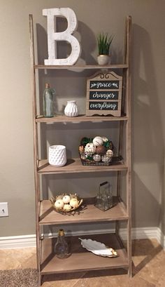 a shelf with letters and other items on it