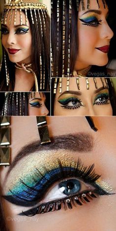 Must. Cloepatra elizabeth taylor <3 Cleopatra Make-up, Carnaval Make-up, Cleopatra Makeup, Costumes Scary, Fantasy Make-up, Egyptian Makeup, Amazing Costumes, Halloween Make-up Looks, Drag Make-up