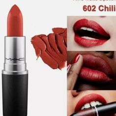 Mac Matte Chili Lipstick. Nib Mac Cosmetics Lipstick, Cream Lip Stain, Kiss Lipstick, Makeup Mac, Mac Matte Lipstick, Velvet Teddy, Vinegar Cleaning, Creme Lipstick, Liquid Lip Color