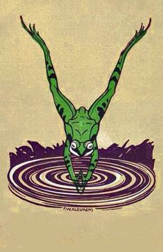 an alien floating in the water with its legs spread out