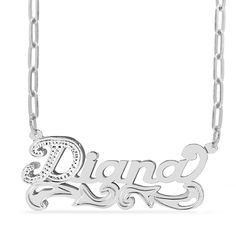 This Rhodium Beaded "Double" Nameplate is available in 925 Sterling silver. This design Choose up to 10 characters to make your unique name. Customizable With: Names, or Words Closure: Lobster Clasp Metal Plating Selection: Sterling Silver 14k Gold over Silver Two-Tone. Sterling Silver Double Name Necklace, Monogrammed Cufflinks, Leather Kits, Swarovski Heart, Unique Name, Crown Necklace, Name Earrings, Nameplate Necklace, Diffuser Necklace