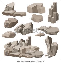 various rocks and boulders on a white background