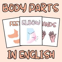 body parts and feet in english are shown with the words,'body parts feel elbow hands