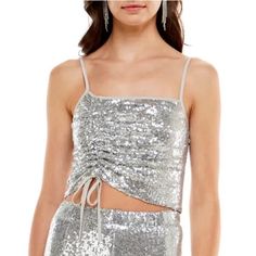 Nordstrom Purchase, Wayf Brand Sequin Crop Top, Never Worn! Zip Side Closure With Hook&Eye Secure. Silver Sequin, Size Medium. Cinch Optional On Right Bust Side. Chic Party Top With Drawstring, Chic Party Tops With Drawstring, Chic Drawstring Tops For Party, Sleeveless Party Top With Drawstring, Sleeveless Drawstring Tops For Party, Casual Party Top With Drawstring, Trendy Party Tops With Drawstring, Trendy Drawstring Tops For Party, Sequin Halter Top