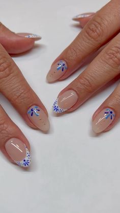 #summer #summernails #inspiration Greece Style Nails, Greece Nails Almond, Almond Nails Blue And White, Short Greece Nails, Nails Greece Design, Greece Summer Nails, Nail Designs Summer Blue, Greek Nails Designs Blue, Greek Style Nails