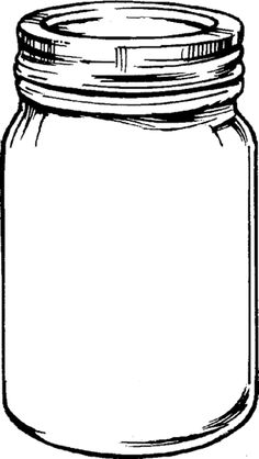 a mason jar is shown in black and white, vintage line drawing or engraving illustration