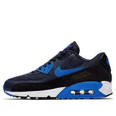 (WMNS) Nike Air Max 90 'Black Blue' 616730-401 Blue Nike Air Max Breathable Streetwear, Nike Air Max Blue With Branded Insole, Nike Air Max Blue Shoes With Branded Insole, Blue Nike Air Max Breathable, Blue Nike Air Max With Breathable Design, Nike Air Max Blue Breathable Shoes, Blue Nike Air Max Sports Shoes With Breathable Design, Blue Nike Air Max Sports Shoes With Cushioned Footbed, Sporty Blue Nike Air Max With Breathable Material