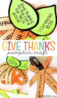 the words give thanks to pumpkin craft for thanksgiving