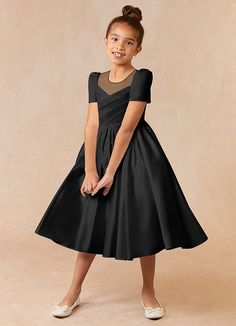 Anirra is our adorable flower girl dress cut from matte satin and tulle. She features a scoop neckline pleated bodice paired with puff sleeves. The look is complete with an tea length ball gown skirt and large bow. Satin Flower Girl Dresses, Dresses In Black, Black Flower Girl Dress, Tea Length Flower Girl Dress, Purple Flower Girl Dress, Satin Flower Girl Dress, Black Ball Gown, Black Dress Formal, Ball Gown Skirt