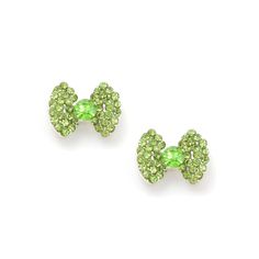 Silver Peridot Rhinestone Bow Shape with Rhinestone Center Stud Earrings Green Crystal Earrings With Sparkling Stones For Party, Green Jeweled Crystal Earrings, Rhinestone Bow, Stud Earrings, Silver