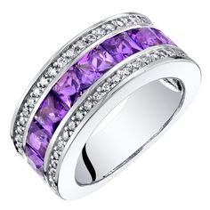 Peora.com - Sterling Silver Princess Cut Amethyst 3-Row Wedding Ring Band 2 Carats Sizes 5 to 9 SR11938, $119.99 (https://www.peora.com/sterling-silver-princess-cut-amethyst-3-row-wedding-ring-band-2-carats-sizes-5-to-9-sr11938) Channel Ring, Jewelry Questions, Family Jewelry, Colorful Stones, Channel Setting, Colored Stones, Green Peridot, Sterling Silver Bands, Ring Band