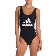 Adidas Black Logo One-Piece Swimsuit Color: Black White Size: Small Open Back Logo Printed On Front Signature 3 Strips On Sides Hand Wash Only Black Logo Print Swimwear For Summer, Black Swimwear With Logo Print For Swimming, Sporty One-piece Bodysuit For Pool, Letter Print Swimwear For Swimming, Black Sleeveless Sports Swimwear, Black Sporty Bodysuit For Sports, Sporty Black Bodysuit For Sports, Sporty Moisture-wicking Bodysuit For Swimming, Summer Black Sports Bodysuit