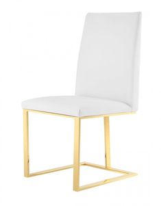 a white chair with gold legs and a white seat pad on the backrests