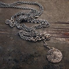 "long multi-strand necklace handmade of oxidized 925 sterling silver, signed, © ewa lompe APPROXIMATE MEASUREMENTS: raw hammered disk size: ~ 22mm chains size: 80 cm or 31.5 \" raw disk + chain size: 8 cm or 3.2\" necklace size: 88 cm or 35\" The item pictured is not the exact ones that you will receive, but it will be the same design. The matching earrings are here: https://www.etsy.com/listing/613432669/use-codes-sale-10-15-20-off-sequins-raw?ref=shop_home_active_14 and here: https://www.etsy. Silver Moon Necklace, Oxidized Silver Necklace, Moon Necklace Silver, Multi Chain Necklace, Unique Birthday Gift, Birthday Gift For Women, Celestial Necklace, Moon Pendant Necklace, Necklace Unique