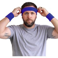 This wicking stretchy athletic sweatband headband and wristband set is a must if a lot of sweat is involved! Our sweatbands collection is a best seller that you need to try. These are the best sweatbands and will keep you cool while exercising, training for athletics, playing sports, and doing those intense jobs around the house- great while doing any physical activity! Our set will make an awesome gift for any athlete! Sweat bands are often used in basketball, football, tennis, running, walking Sporty Cotton Sweatband Headband, Adjustable Blue Sports Wristband, Adjustable Blue Wristband For Sports, Sporty Sweatband Headband For Gym, Sporty Gym Headband With Sweatband, Sporty Cotton Sweatband Headband For Sports, Casual Headband With Sweatband For Sports, Breathable Sports Headband, Sporty Stretch Headband For Sports