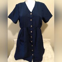 Woman's Size Medium Cbrand Button Down Front Has Pockets Never Worn Great Condition Smoke And Pet Free Home Casual Navy Button-up Dress, Navy Casual Dress With Buttons, Navy Dress, Colorful Dresses, Color Blue, Midi Dress, Womens Sizes, Size Medium, Womens Dresses