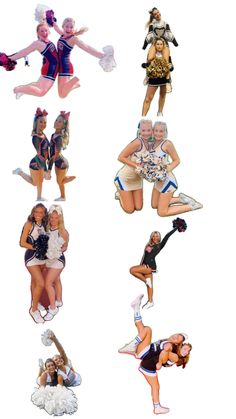 six different cheerleaders are shown in this collage