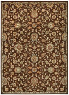 a brown rug with floral designs on it