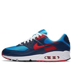 Nike Air Max 90 'Photo Blue University Red' CT1687-400 (SNKR) Nike Air Max Blue With Branded Insole, Nike Air Max Blue Shoes With Branded Insole, Blue Nike Air Max With Breathable Design, Blue Nike Air Max Breathable, Nike Air Max Blue Breathable Shoes, Nike Air Max 90, Air Max, Nike Air Max, Nike Air