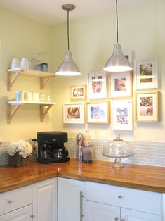 the kitchen counter is clean and ready to be used for breakfast or desserts,