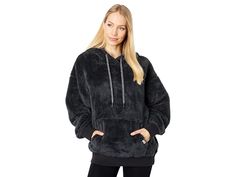 UGG Loyra Sherpa Hoodie - Women's Clothing : Ink Black : The UGG Australia Loyra Sherpa Hoodie is a must-have favorite with it's super snuggly qualities that have you grabbing it for chilly days. Hood with drawstrings for an adjustable fit. Long sleeve construction with ribbed cuffs. Front kangaroo pocket. Ribbed, straight hemline. Branding label on kangaroo pocket. 100% polyester. Machine wash, tumble dry. Imported. Measurements: Length: 28 in Product measurements were taken using size SM. Plea Winter Super Soft Relaxed Fit Hoodie, Comfy Cozy Fit Hoodie For Cold Weather, Cozy Winter Hoodie With Drawstring, Comfy Drawstring Sweatshirt For Winter, Comfortable Drawstring Sweatshirt For Winter, Casual Fleece-lined Hoodie For Loungewear, Comfy Hoodie With Drawstring Hood For Cold Weather, Casual Hoodie With Fleece Lining For Loungewear, Cozy Fit Sweatshirt With Drawstring Hood For Cold Weather