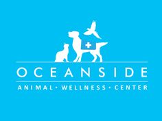 the oceanside animal health center logo with two dogs and a bird flying over it