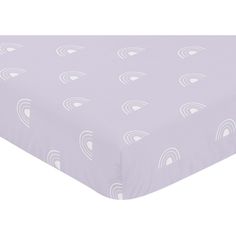 an image of a baby crib sheet with white circles on the lavender color scheme