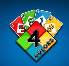 four cards with numbers on them and the number four in each card, all stacked together