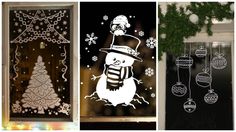 three different types of christmas window decorations