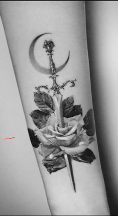 Magical Tattoos For Women, Gothic Dagger Tattoo, Dagger Tattoo Women, Queen Of Swords Tattoo, Blade Tattoos For Women, Feminine Dagger Tattoo, Brotherhood Tattoo, Bookish Tattoos, Ear Tattoo Ideas