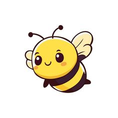 a cute little bee with big eyes and a smile on its face, flying in the air