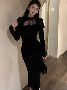 48106663084309|48106663117077|48106663149845 Elegant Velvet Dress, Black Dress Elegant, Velvet Bodycon Dress, Long Sleeve Velvet Dress, Velvet Maxi Dress, Evening Dress Fashion, Bodycon Maxi Dresses, Lace Evening Dresses, Long Sleeve Maxi