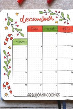 a december calendar with candy canes on it