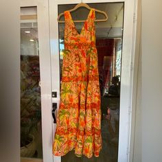 Farm Rio Tiered Tropical Maxi Dress Xxs (Never Worn- Still Has Tags) Tropical Maxi Dress, Farm Rio, Yellow Orange, Orange Yellow, Color Orange, Maxi Dress, Womens Dresses, Orange, Tags