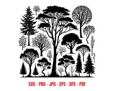 an image of trees and bushes with the words svg - png - jpp eps