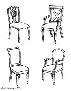 four chairs with different designs on them