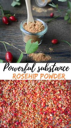 the ingredients to make this homemade rosehip powder