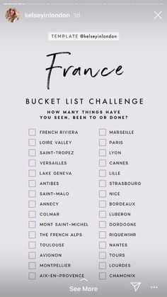 the france bucket list is shown in black and white