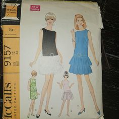 an old fashion sewing pattern with two women in dresses