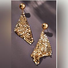 Anthropologie Chainmail Drop Earring Size 3” Disco 70s, Drop Earrings Gold, Perfect Night, Anthropologie Jewelry, Chain Mail, Drop Earring, Gold Drop Earrings, Color Code, Girls Night Out