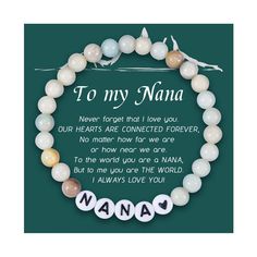 PRICES MAY VARY. 【Gifts for Nana】-Engraved "NANA", this beautiful handmade bracelet is an awesome gift for your kind granny. Nana's bracelet shows that she is the best grandmother ever and it can send your sincere love to her. 【Perfect Gift】-You will receive bracelets, meaningful cards and gift boxes. This natural stone beaded bracelet is a brilliant option for birthday gifts for your grandmother and it's also suitable for your granny on Mother's Day, Christmas day, Thanksgiving day, Easter day Nana Gifts From Kids, Spiritual Beaded Bracelets For Mother's Day Gift, Inspirational Round Beads Jewelry Gift, Inspirational Letter Beads Bracelet For Gift, Personalized Meaningful Beaded Bracelets As Gift, Inspirational Letter Beads Beaded Bracelet For Gift, Inspirational Bracelets With Round Beads For Gifts, Inspirational Letter Beads Beaded Bracelets For Gifts, Inspirational Round Beaded Bracelets For Gifts