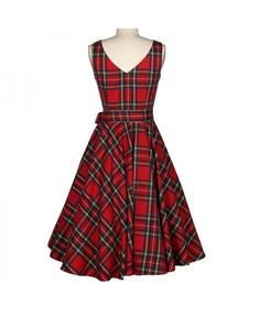 Women's Red Checked A-Line Dresses - Red - 3P48494814 Size XL Sleeveless Plaid Retro Dress, Plaid Sleeveless Party Dress, Plaid Summer Holiday Dress, Vintage Plaid Sleeveless Dress, Vestidos Pin Up, Plain Skater Dress, Fashion 30s, Midi Skater Dress, Womens Dress Suits