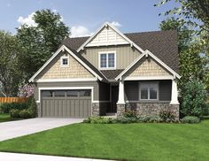 this is an artist's rendering of the front elevation of these craftsman - style home plans