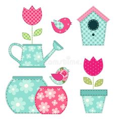 teapots and flowers with birds on them